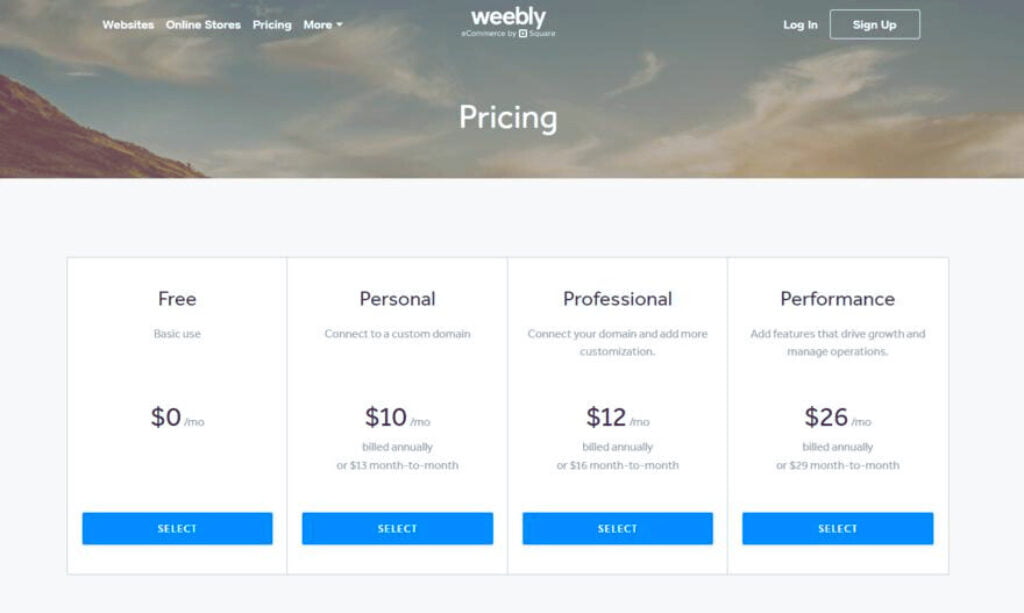 weebly pricing