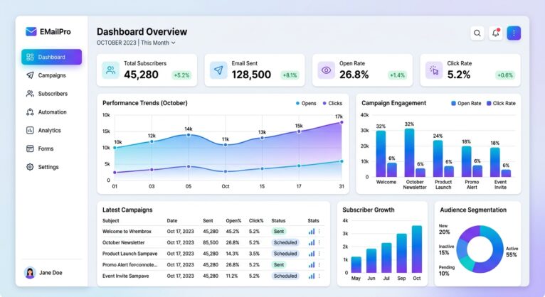 Email marketing software dashboard comparison